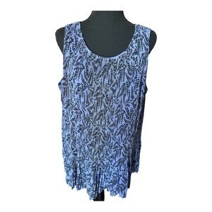 Roz & Ali Women Sleeveless Blue Patterned Pleated Tank Top Size 1X